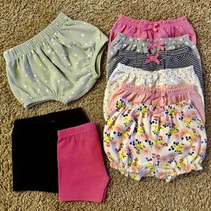 9 Pairs Baby Girls’ Shorts & Bloomer Bottoms, 0–3 Months